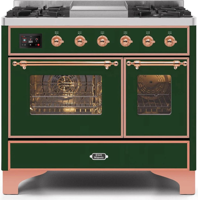 ILVE Majestic II 40" Liquid Propane Dual Fuel Range Emerald Green Copper Trim UMD10FDNS3EGPLP