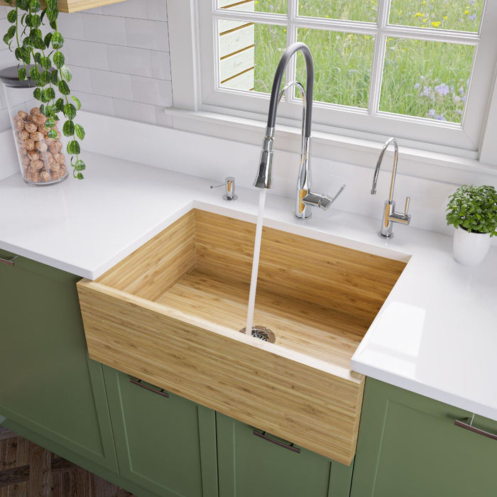 ALFI brand 30' Single Bowl Bamboo Farmhouse Apron Front Kitchen Sink AB3021