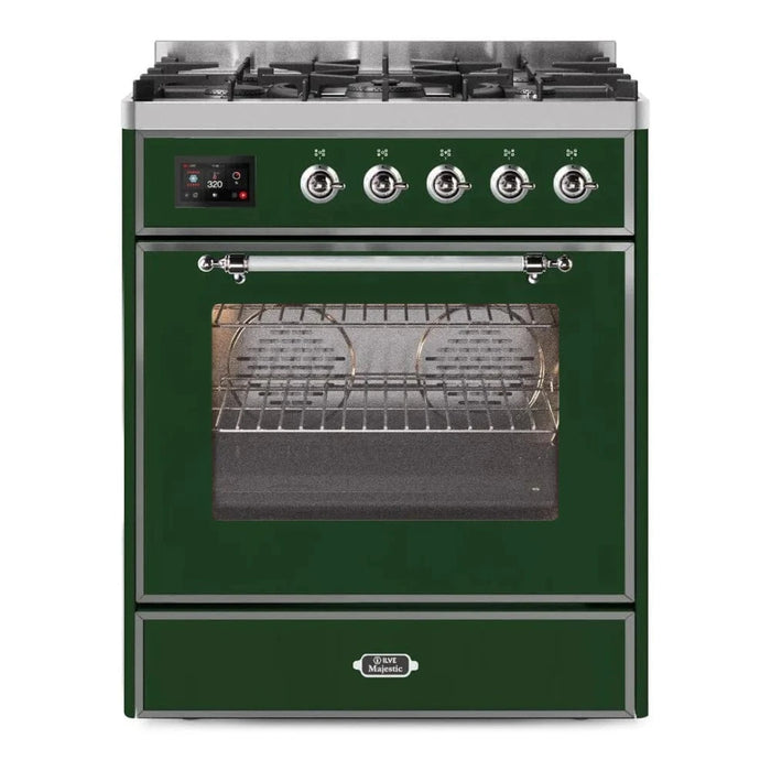 ILVE Majestic II 30" Liquid Propane Dual Fuel Range Emerald Green Chrome Trim UM30DNE3EGCLP