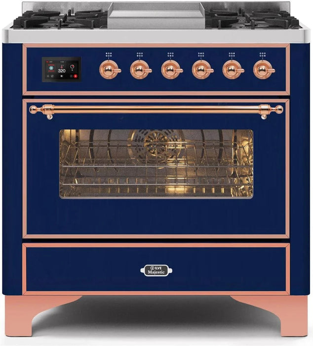 ILVE Majestic II 36" Dual Fuel Range Midnight Blue Copper Trim UM09FDNS3MBP