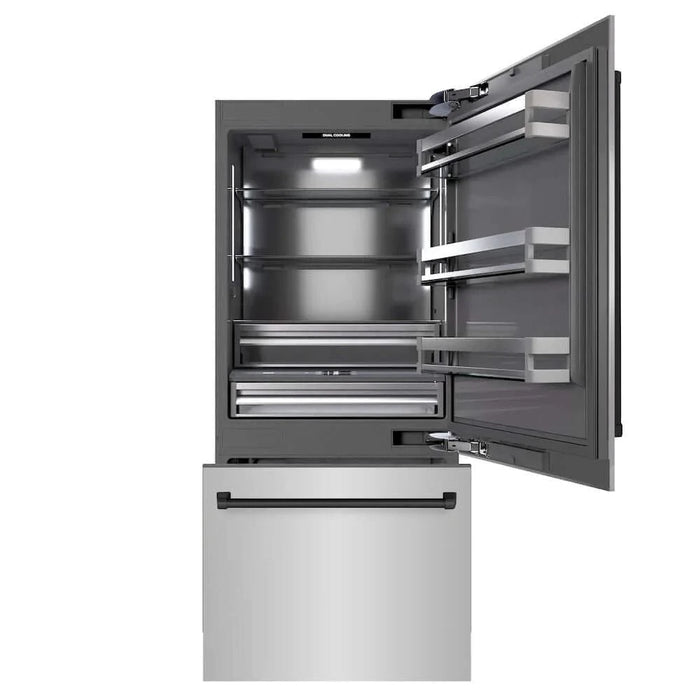ZLINE 36" Built-In Bottom Freezer Refrigerator,Water Dispenser, Ice Maker,Graphite Gray Matte Black GRBITZ-304-36MB