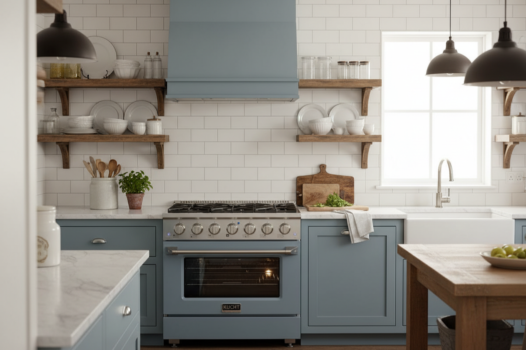 Kucht 36” Pro-Style Kitchen Dual Fuel Range in Light Blue - Front View