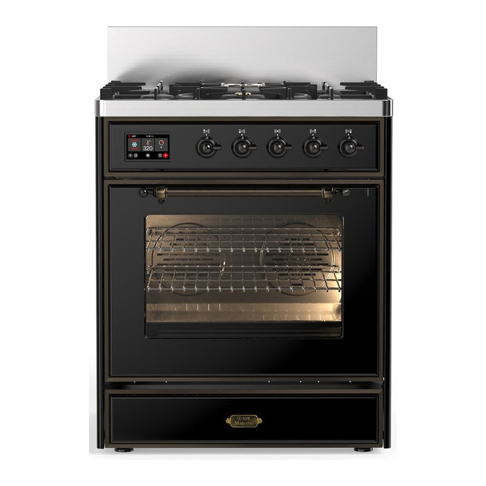 ILVE Majestic III 30" Dual Fuel Dual Fuel Range Glossy Black Burnished Trim UM30NR3BKB