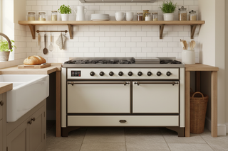 ILVE Majestic III 60" Dual Fuel Range, Antique White, Burnished Trim UM60FQNR3AWB