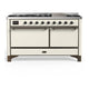 ILVE Majestic III 60" Dual Fuel Range, Antique White, Burnished Trim UM60FQNR3AWB