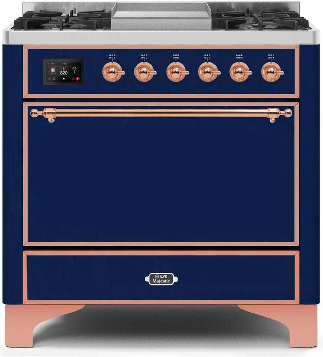 ILVE Majestic II 36" Dual Fuel Range Midnight Blue Copper Trim UM09FDQNS3MBP