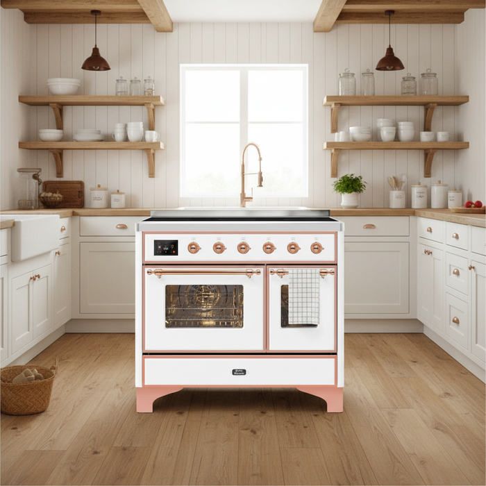 ILVE Majestic II 40" Induction Range White Copper Trim UMDI10NS3WHP