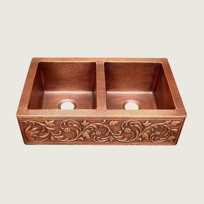 NAUXUS Copper Farmhouse Kitchen Sink, Handmade Single-Bowl Custom Copper Apron Sink Include Kitchen Basket Stainer , FMHK04-NX