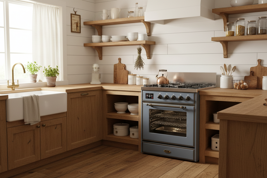 ILVE Majestic III 30" Dual Fuel Range Blue Grey, Burnished Trim UM30NR3BGB