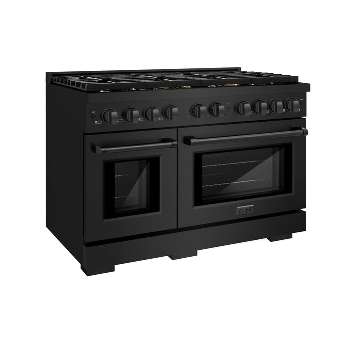 ZLINE 48"Paramount Dual Fuel Range Black Stainless Steel, Brass Burners SDRB-BR-48