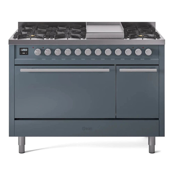 ILVE 48"Professional Plus Dual Fuel Range, Blue Grey UP48FQMPBG