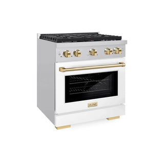 ZLINE 30"Gas Range, Convection Oven White Matte, Polished Gold, SGRZ-WM-30-G