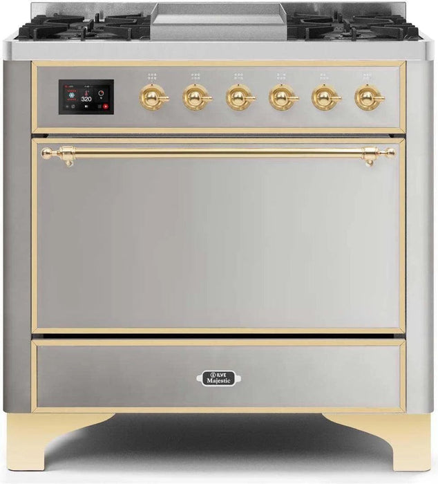 ILVE Majestic II 36" Dual Fuel Range Stainless Steel Brass Trim UM09FDQNS3SSG