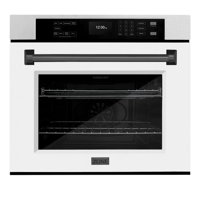 ZLINE 30"Professional True Convection Single Wall Oven, Air Fry, Self Clean, DuraSnow® White Matte, Matte Black WASSZ-WM-30-MB