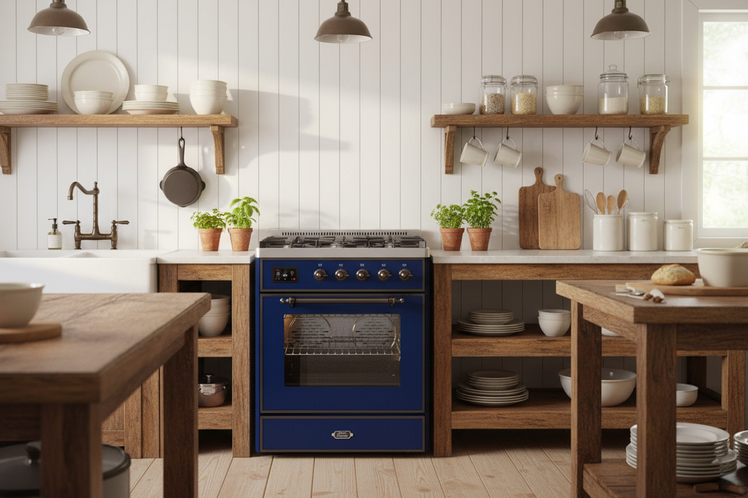 ILVE Majestic III 30"Dual Fuel Range Blue Burnished Trim UM30NR3MBB