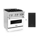 ZLINE 30" Professional Dual Fuel Range, White Matte Door, Griddle RA-WM-GR-30