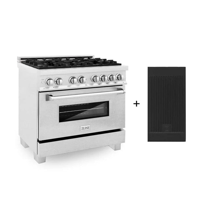 ZLINE 36" Dual Fuel Range, Snow Stainless, Snow Stainless Door, Griddle RAS-SN-GR-36