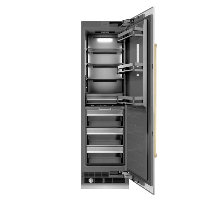 ZLINE 24" Column Refrigerator Stainless Steel, Graphite Gray Interior Polished Gold RCRVZ-30424-G