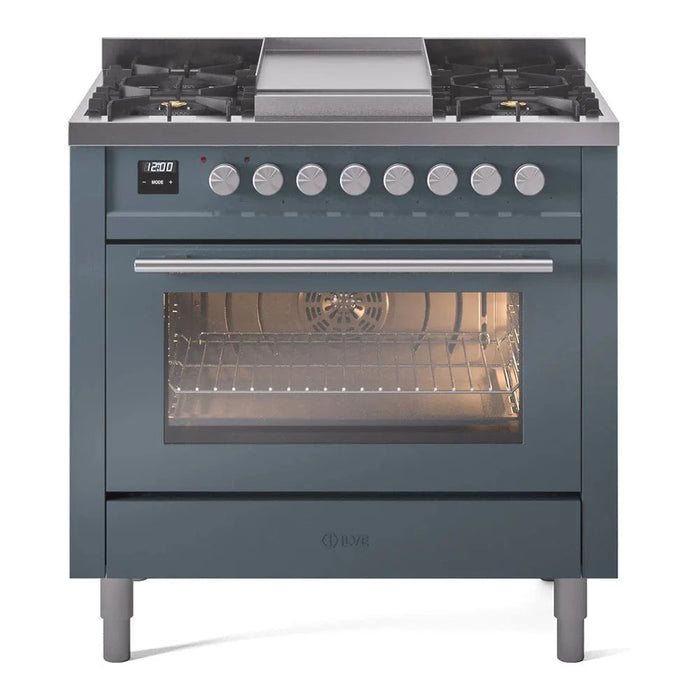 ILVE 36"Professional Plus Liquid Propane Dual Fuel Range, Blue Grey UP36FWMPBGLP