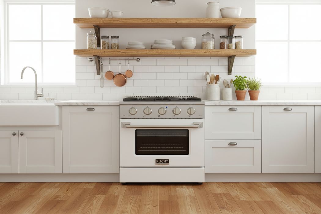 Kucht 30” Pro-Style Kitchen Dual Fuel Range in White - Front View