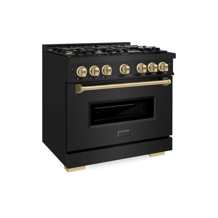ZLINE 36" Classic Gas Range, Convection Gas Oven Black Stainless Steel, Champagne Bronze CGRBZ-36-CB