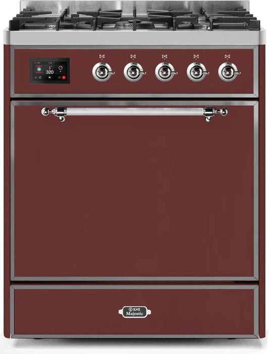 ILVE Majestic II 30" Liquid Propane Dual Fuel Range Burgundy Chrome Trim UM30DQNE3BUCLP