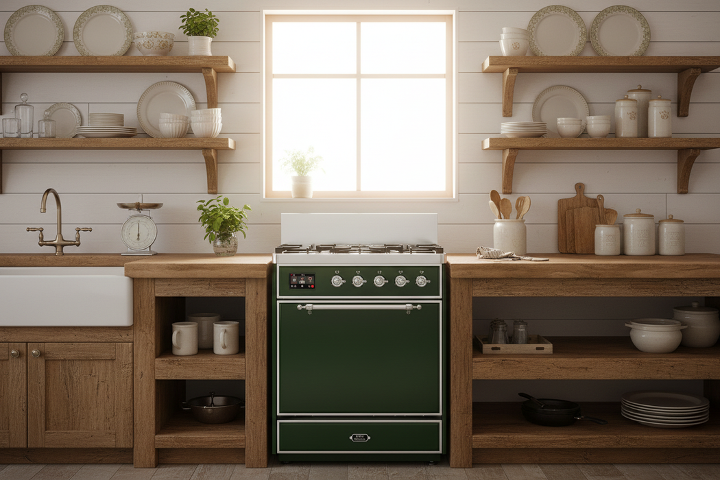 ILVE Majestic III 30" Dual Fuel Range, Emerald Green Chrome Trim UM30QNR3EGC