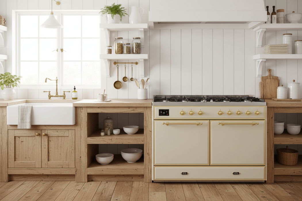 ILVE Majestic II 30" Liquid Propane Dual Fuel Range, Antique White Brass Trim UM30DQNE3AWGLP