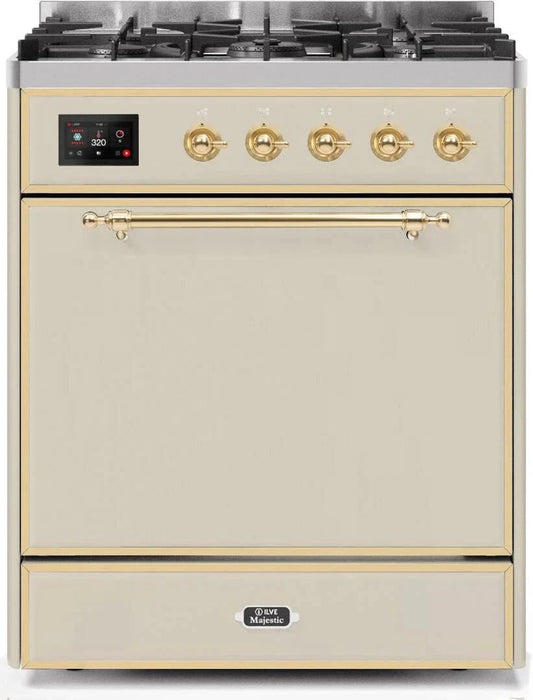 ILVE Majestic II 30" Liquid Propane Dual Fuel Range, Antique White Brass Trim UM30DQNE3AWGLP