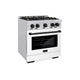 ZLINE 30" Select Dual Fuel Range Gas Cooktop Electric Convection Oven Stainless Steel White Matte Doors Matte Black HDRZ-WM-30-MB