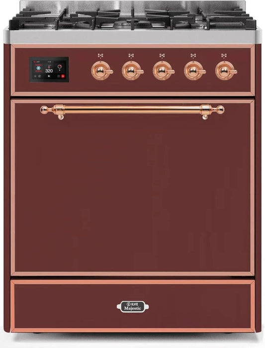 ILVE Majestic II 30" Liquid Propane Dual Fuel Range Burgundy Copper Trim UM30DQNE3BUPLP