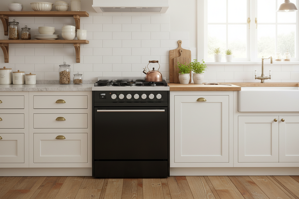 ILVE 30"Professional Plus Dual Fuel Range, Glossy Black UP30QMPBK