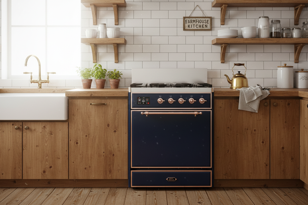 ILVE Majestic III 30" Dual Fuel Range, Midnight Blue Copper Trim UM30QNR3MBP