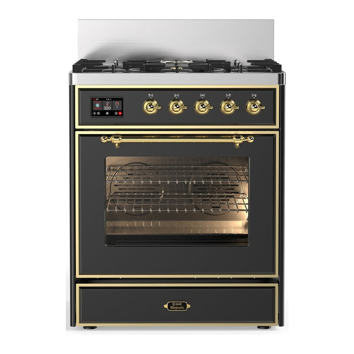 ILVE Majestic III 30" Dual Fuel Range Matte Graphite Brass Trim UM30NR3MGG