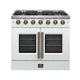 Forno Galiano 36" French Door All Gas Range, White, Antique Brass Trim — FFSGS6444-36WHT