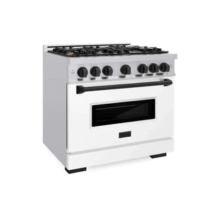 ZLINE 36" Classic Gas Range, Convection Gas Oven Stainless Steel, White Matte Door Matte Black CGRZ-WM-36-MB