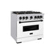 ZLINE 36" Classic Gas Range, Convection Gas Oven Stainless Steel, White Matte Door Matte Black CGRZ-WM-36-MB