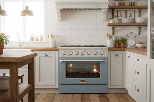 Kucht 36” Pro-Style Kitchen Dual Fuel Range in Light Blue - Front View
