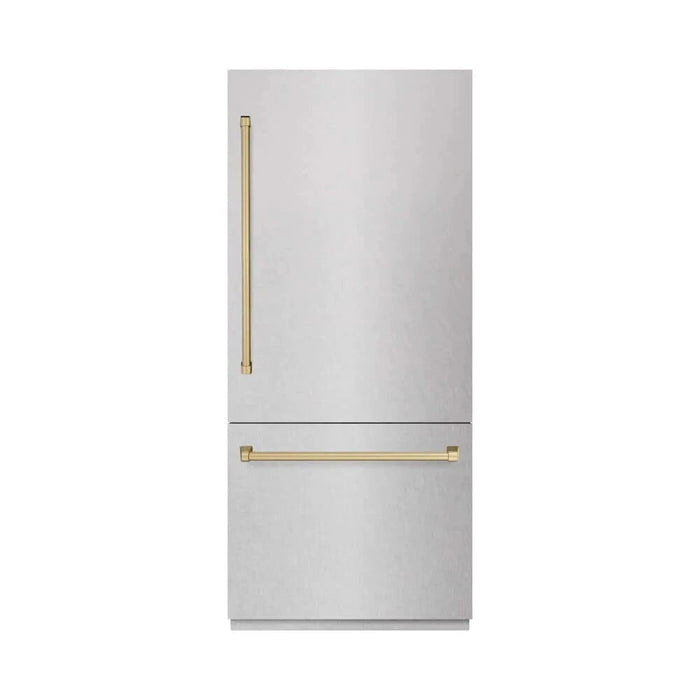 ZLINE 36" Built-In Bottom Freezer Refrigerator,Water Dispenser, Ice Maker, DuraSnow® Champagne Bronze RBITZ-SN-36-CB
