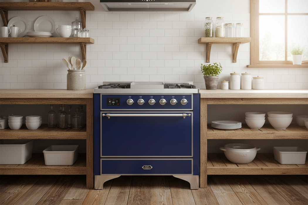 ILVE Majestic II 36" Dual Fuel Range Midnight Blue Chrome Trim UM09FDQNS3MBC