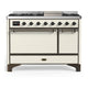 ILVE Majestic III 48" Dual Fuel, Range, Antique White, Burnished Trim UM48FQNR3AWB