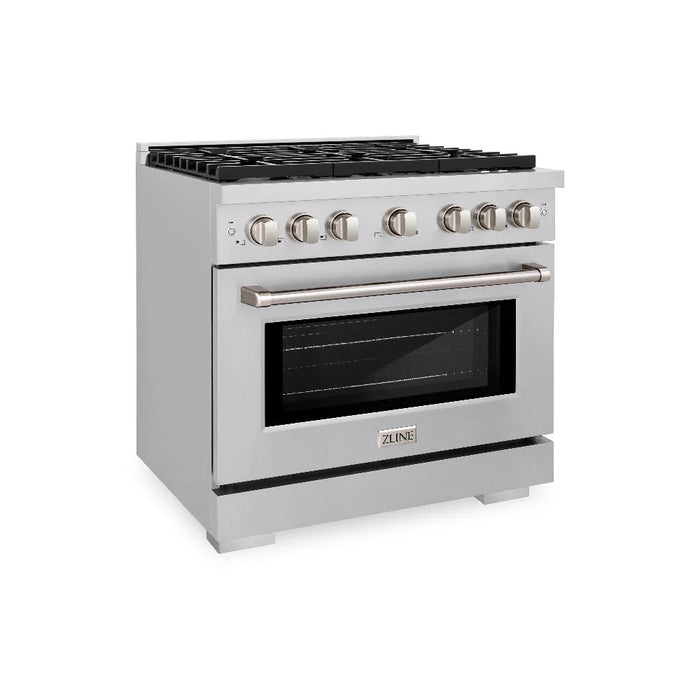 ZLINE 36"Paramount Dual Fuel Range Stainless Steel, Brass Burner, SDR-BR-36