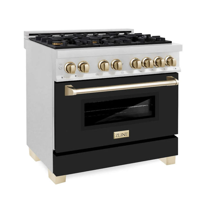 ZLINE 36" Autograph, Dual Fuel Range, Black Door, Gold, RASZ-BLM-36-G