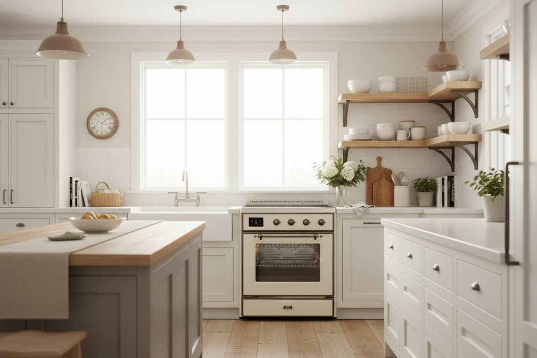 ILVE 30"Majestic III Induction Range, Antique White, Burnished Trim UMIB30NR3AWB