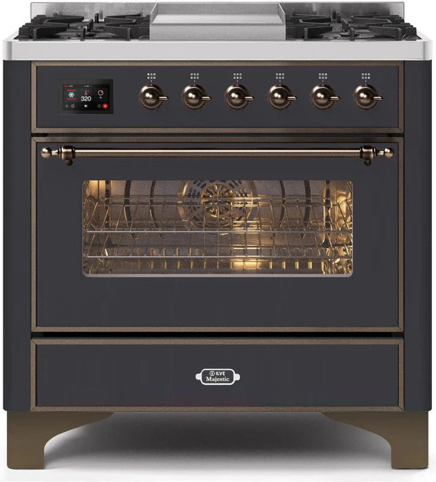 ILVE Majestic II 36" Liquid Propane Dual Fuel Range Matte Graphite Bronze Trim UM09FDNS3MGBLP