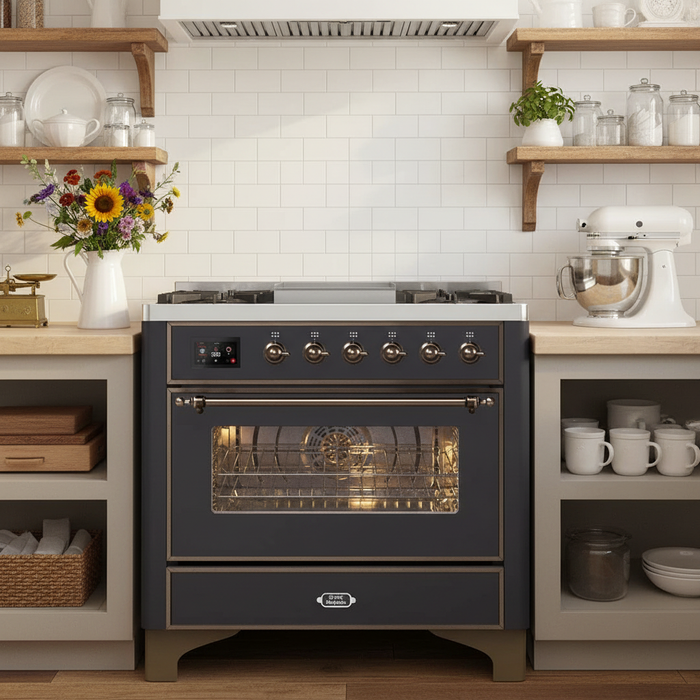 ILVE Majestic II 36" Liquid Propane Dual Fuel Range Matte Graphite Bronze Trim UM09FDNS3MGBLP