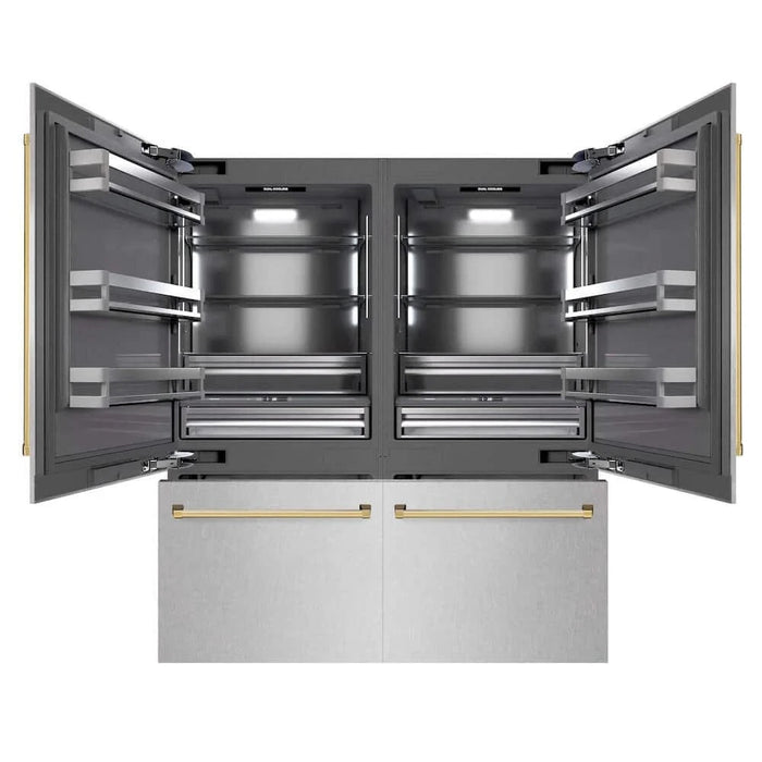 ZLINE 72" Built-In Bottom Freezer Refrigerator,Water Dispenser, Ice Maker, DuraSnow® Stainless Steel Graphite Gray Polished Gold GRBITZ-SN-72-G