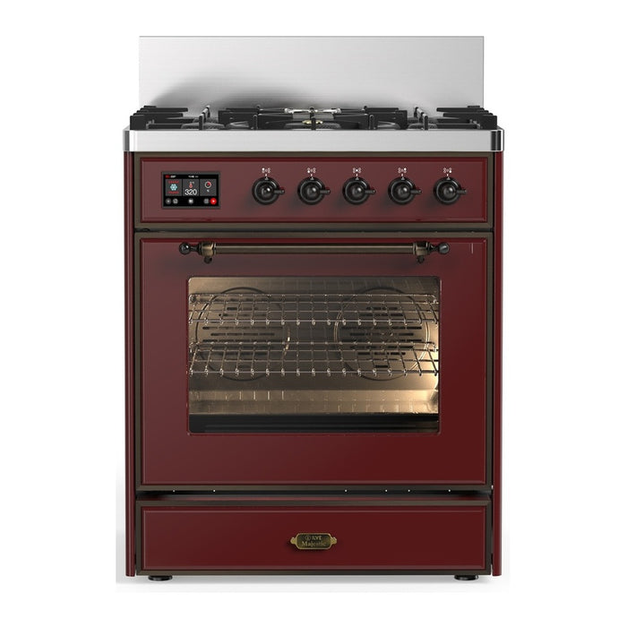 ILVE Majestic III 30" Dual Fuel Range, Burgundy, Burnished Trim UM30NR3BUB