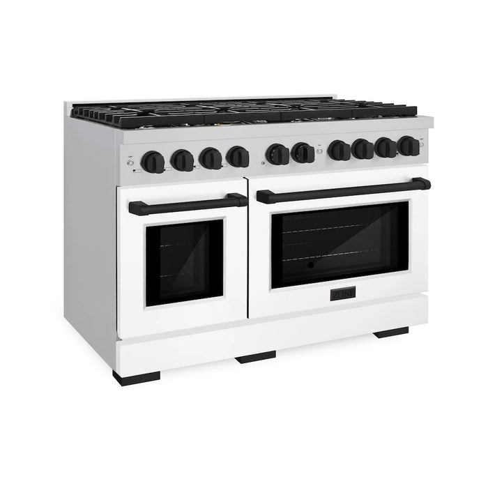 ZLINE 48"Gas Range, Convection Oven White, Matte Black, SGRZ-WM-48-MB