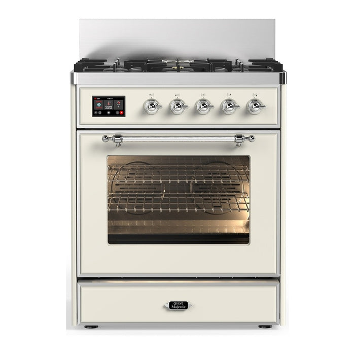 ILVE Majestic III 30" Dual Fuel Range Antique White, Chrome Trim UM30NR3AWC